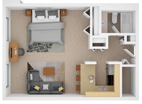 Floor plan for studio, 1 bath, 536 sqft